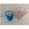 Image 1 : 2 Vintage Hand Blown Baskets Pink and Blue 6"&4"