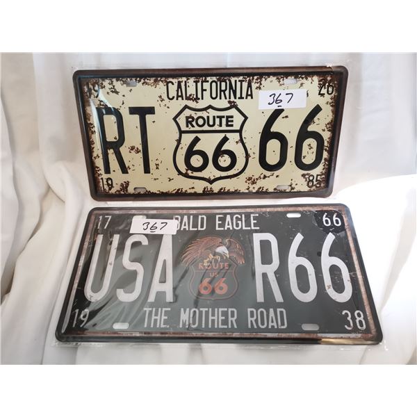 Two Tin Route 66 License Plate