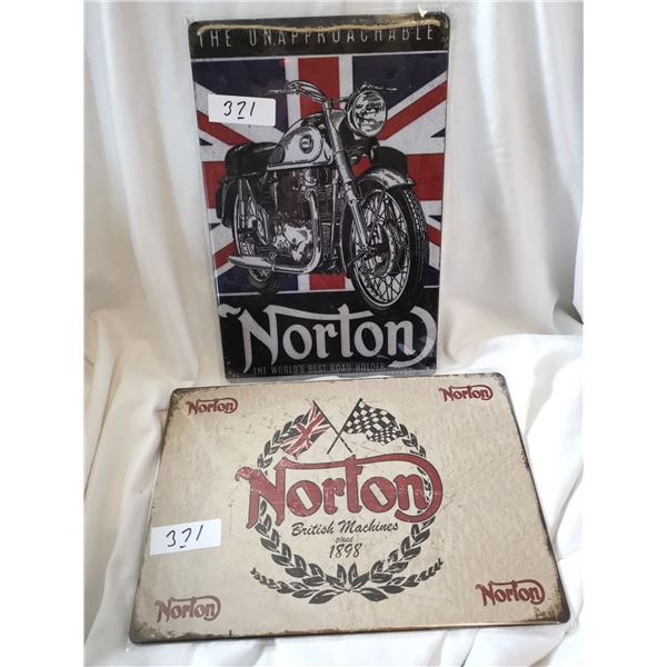 Two Norton Motorcycle Tin Signs 12"x8"