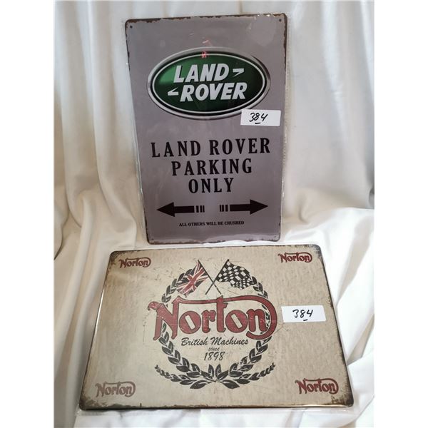 Norton and Land Rover Tin Sign 12"X8"