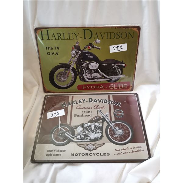 Two Harley Davidson Tin Signs 12"x8"