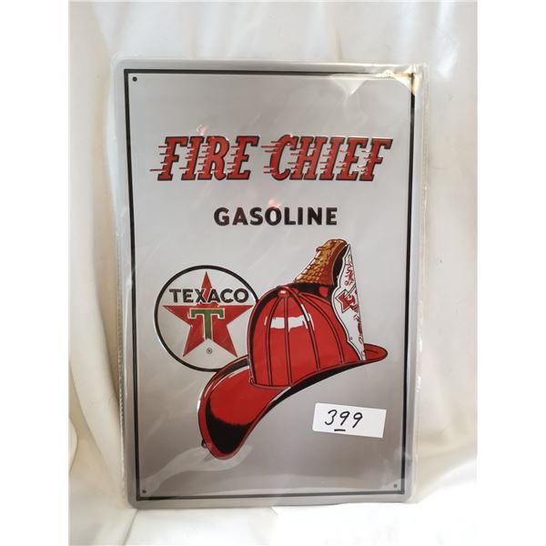 Texaco Fire Chief Tin Sign 12"x8"