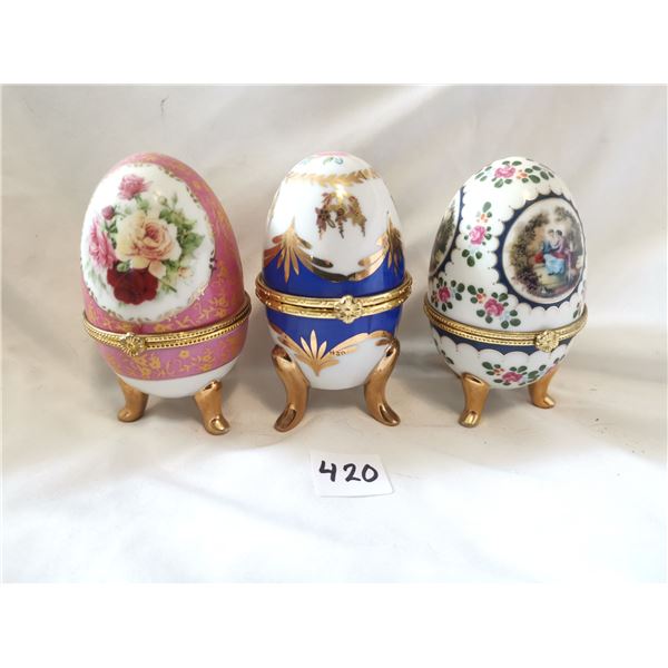 Three EGG Shape Trinket Containers