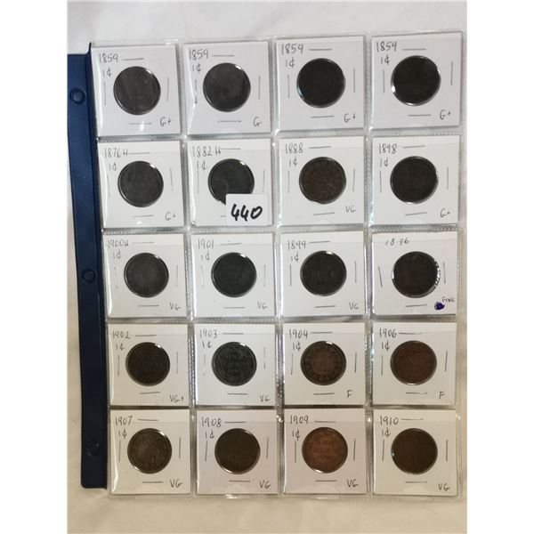 Page of Large 1 cent coins 1859-1019
