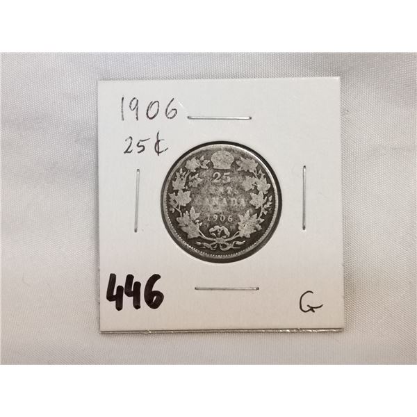 1906 Silver 25 cent coin