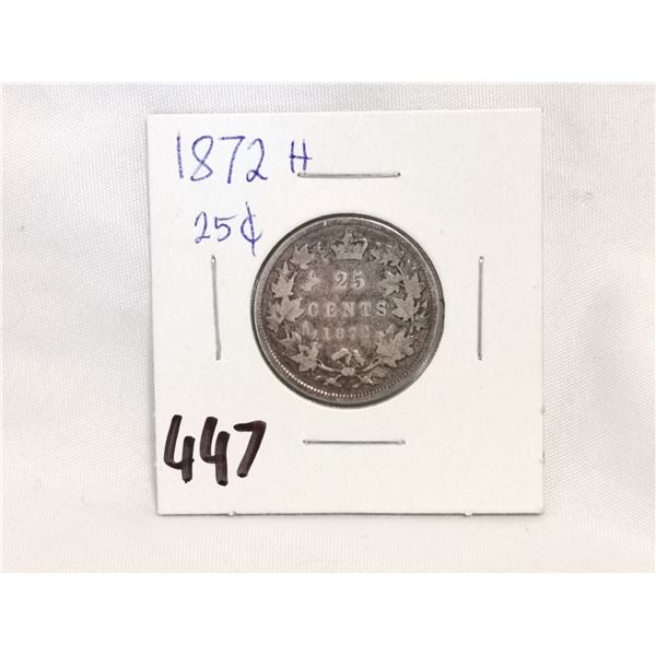 1872 Silver 25 cent coin