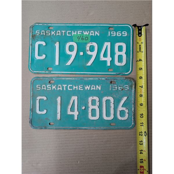 (2) 1969 Sask Dealer License Plates