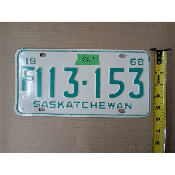 (1) 1968 Sask License Plate
