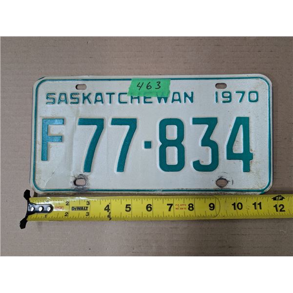 (1) 1970 Sask License Plate