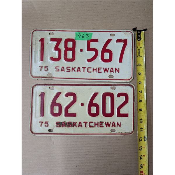 (2) 1975 Sask License Plates