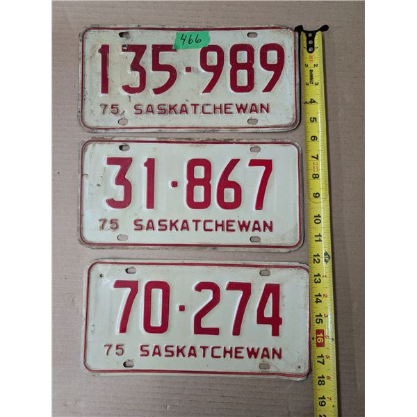 (3) 1975 Sask License Plates