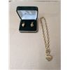 Image 1 : Heart Shape Earring Necklace Set Gold Tone (" Long