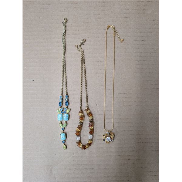 (3) Gold Tone Necklaces w/ Coloured Stones