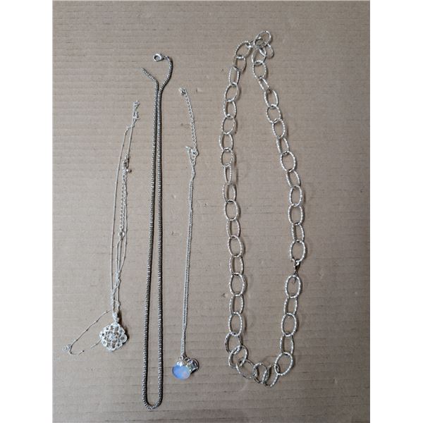 (4) Silver Tone Necklaces Various Lengths