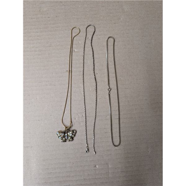 (3) 8" Gold Tone Necklaces (1) W/ Butterfly Pendant