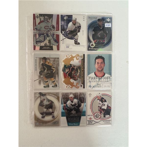 Serial Numbered Rookie Cards - 1 Sheet (9 Hockey Cards)