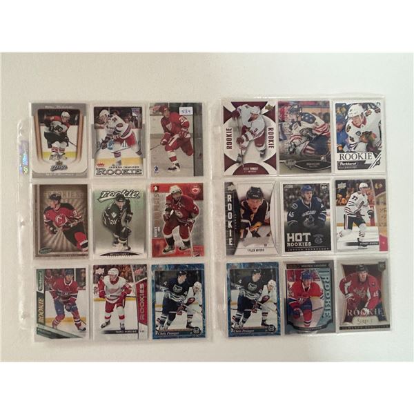 Assorted Rookie Cards - 2 Sheets (18 Hockey Cards)