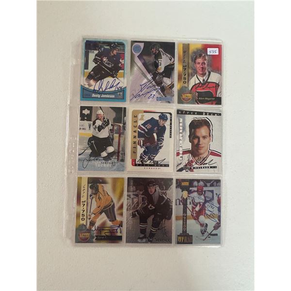 Autographed Hockey Cards - 1 Sheet (9 Hockey Cards)