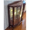 Image 3 : Small wooden China cabinet, Glass on back wall. Two glass shelves. Two keys included.- 40" by 14" by