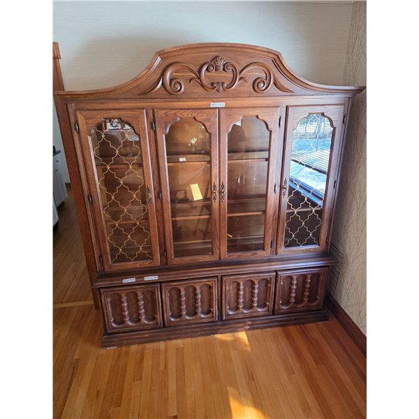 Hutch and Buffet (2 parts) China Cabinet. Two glass shelves and plate rails on all three levels- wit