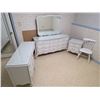 Image 1 : Bedroom furniture with protective glass tops: dresser, bedside table, desk and chair.- sizes vary