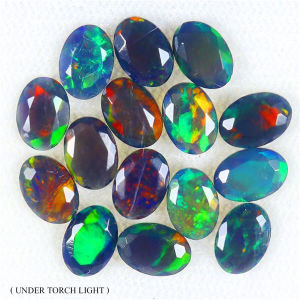 *CANNOT VERIFY, SEE DESC.*Oval Cut BLACK OPAL 3.09 ct. AAA Floral Flash Play of Color 15 pcs. 6.20 c