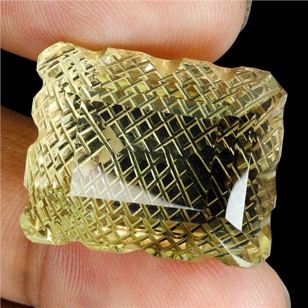 *CANNOT VERIFY, SEE DESC.*Rare Octagon Cut with Back Carving Natural Lemon Quartz 49.82 ct. 24 x 19 