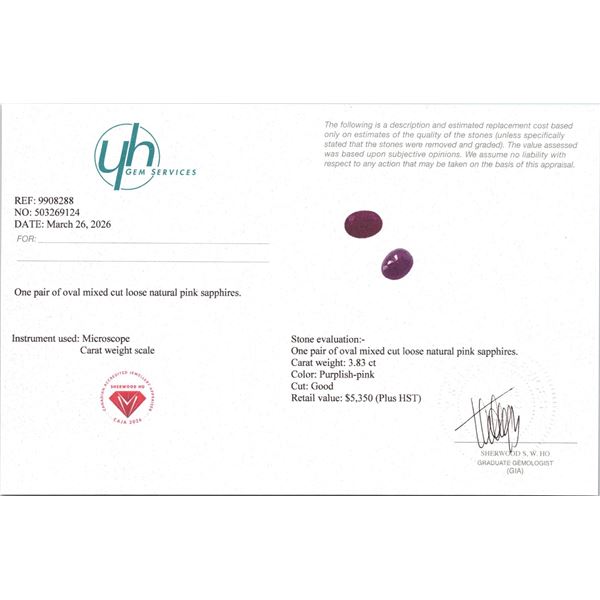 3.83 ct Certified Untreated Pink Sapphire gemstone Pair ($5,350 Appraisal)