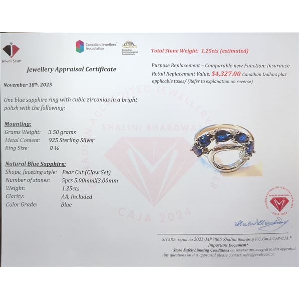 3.5 ct Certified Silver Sapphire gemstone Ring ($4,327 Appraisal)