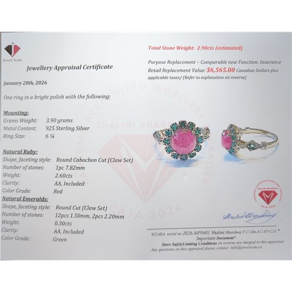 3.9 ct Certified Silver Ruby gemstone Ring ($6,565 Appraisal)