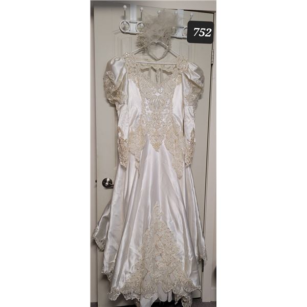 Vintage satin wedding dress. Lace, pearls & sequins.