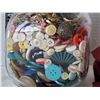 Image 4 : 1950's storage jar with porcelain doll head on lid. Filled with vintage buttons.