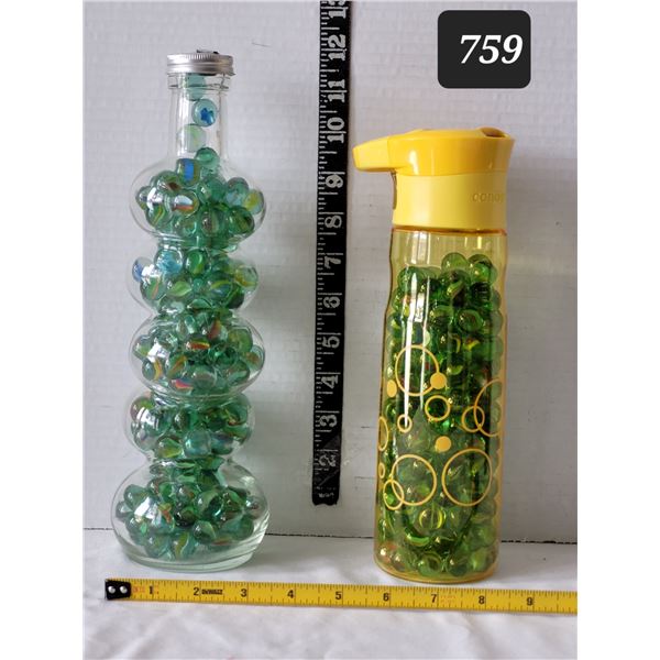 Marbles in 2 bottles