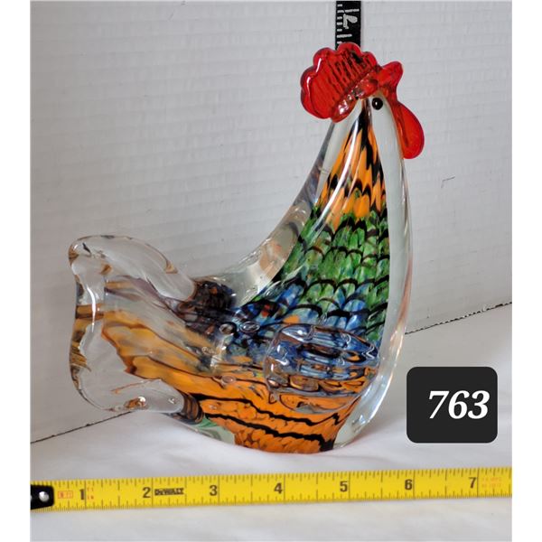 Vintage hand blown Murano style art glass Rooster.