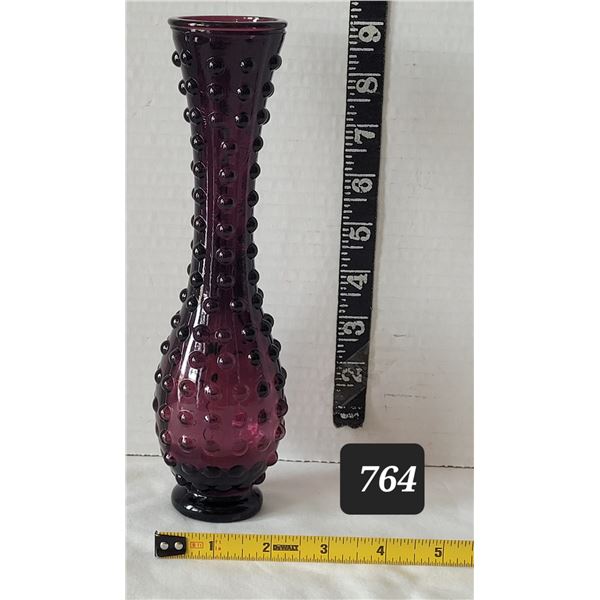 Deep amethyst purple glass hobnail vase.