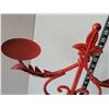 Image 2 : Red Scrolled wrought iron candle holder with ceramic base & oil candles. Fleur de lis.