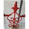 Image 3 : Red Scrolled wrought iron candle holder with ceramic base & oil candles. Fleur de lis.