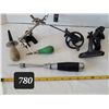 Image 1 : Vtg. Tools. Breast driller, iron clamp, Stanley #45 push drill & 3rd hand.