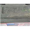 Image 8 : Vtg. Iron & canvas stool, Shot shell dry box & Hunter gun cleaning kit.
