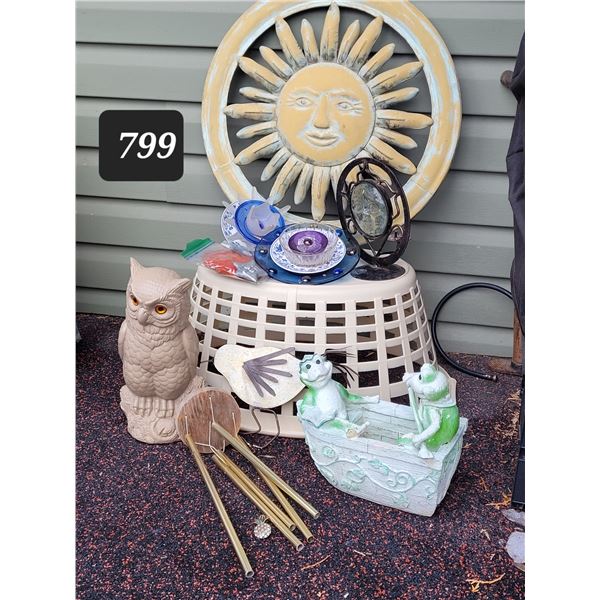 Basket of outdoor yard decor.
