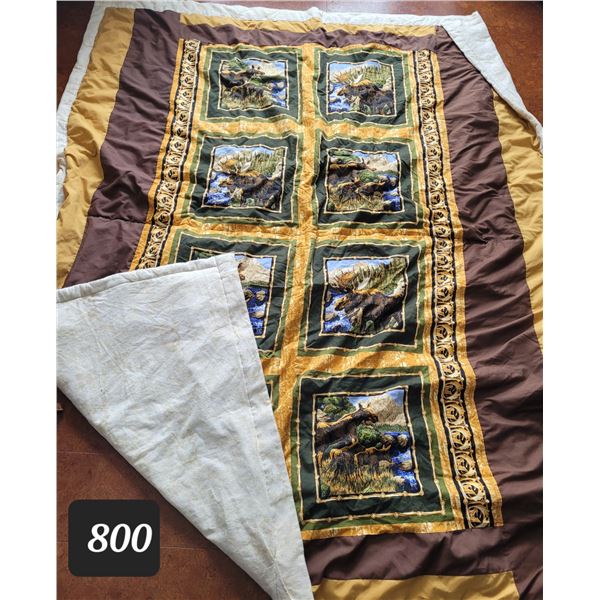 Moose flannel lined Quilt. 7 ft. X 6ft.