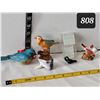 Image 1 : Vtg. Bird ornaments features Roman duck oil lamp reproduction,carved marble & ceramic birds.(Japan)