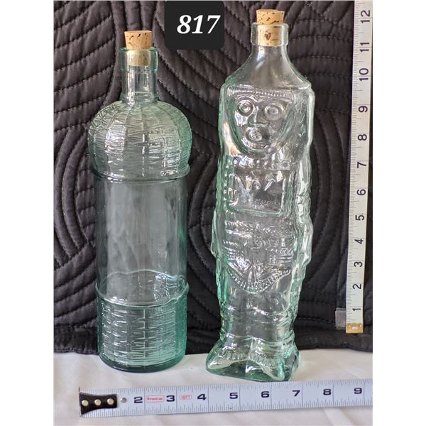 Vtg. Green tint bottles. South American totem.