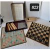 Image 1 : Vtg. 1953 Selchow & Righter Co. Scrabble board game & wood chess set.