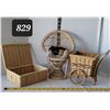 Image 1 : Vtg. Wicker chair, cart & trinket box.