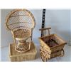 Image 6 : Vtg. Wicker chair, cart & trinket box.