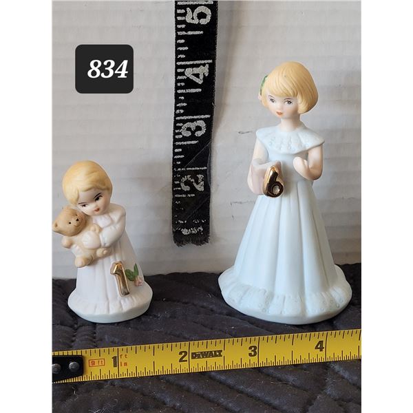 1981 Enesco Growing Up Birthday Girls. Porcelain figurines ages 1 & 6.