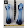 Image 1 : Vtg. Retro art glass 5 finger colbalt blue, swung stretch glass vases.