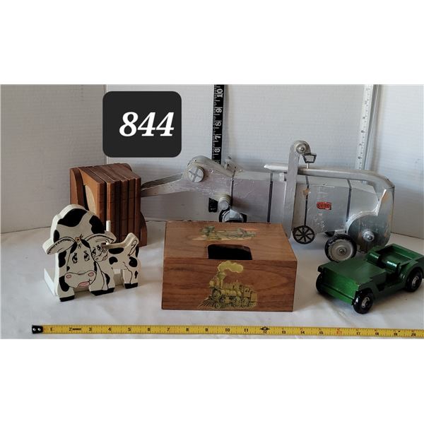 Wooden items. Handmade thresher & Jeep.