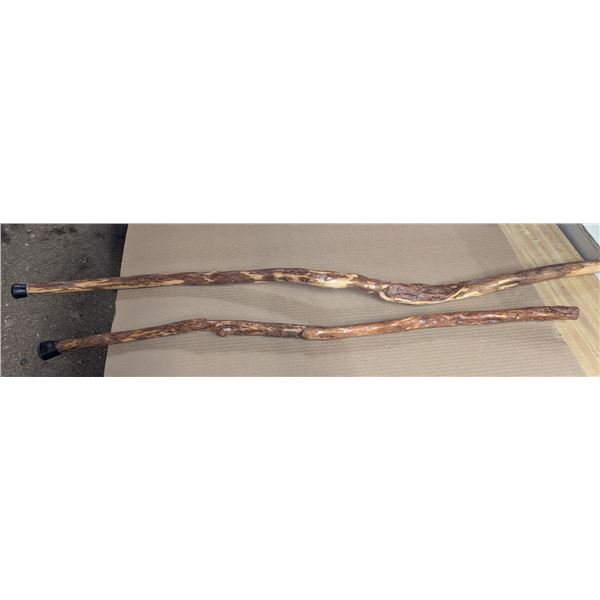 (2) Wood Walking Sticks w/ Stub Ends 50" and 42"